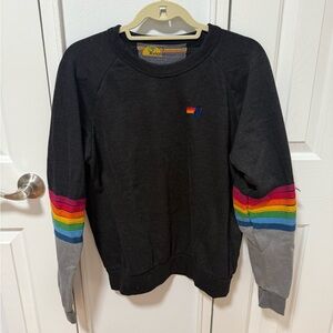 Aviator Nation Charcoal Grey Sweatshirt with Rainbow Stripes